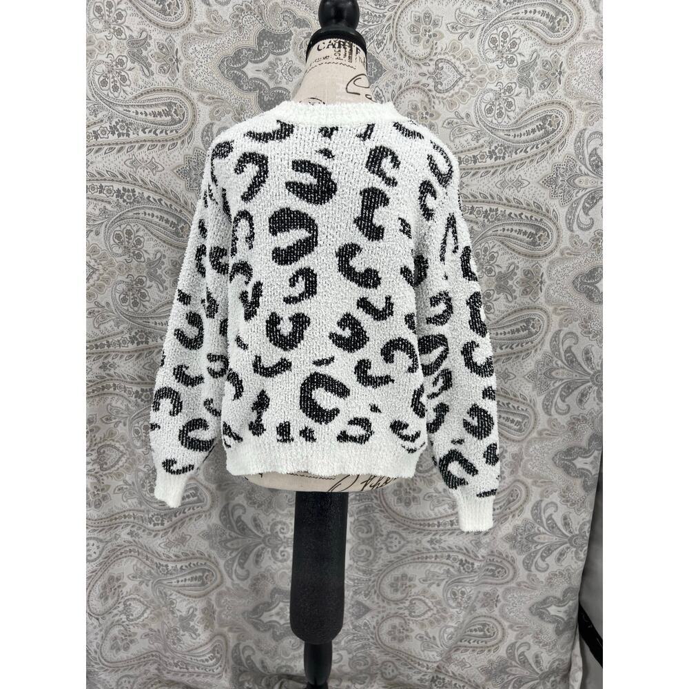 MEROKEETY Black & White Leopard Print Chunky Knit Sweater | Size S | NWT - Picture 3 of 7